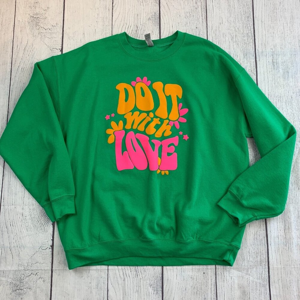 Gildan sz XL Sweatshirt Green Fleece Do It with Love